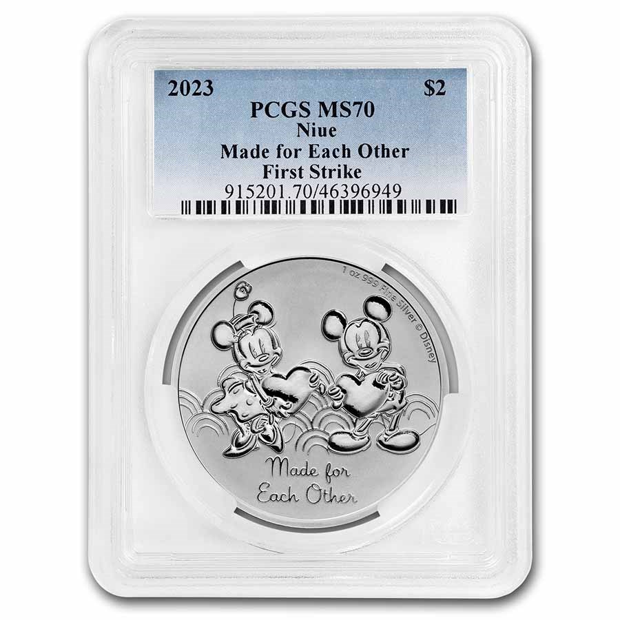 2023 Niue 1 oz Silver $2 Mickey & Minnie MS-70 PCGS (FS)