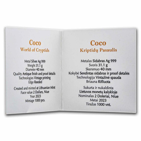 Coco Crypts Buy 2023 Niue 1 oz Silver Antique World of Cryptids: Coco | APMEX
