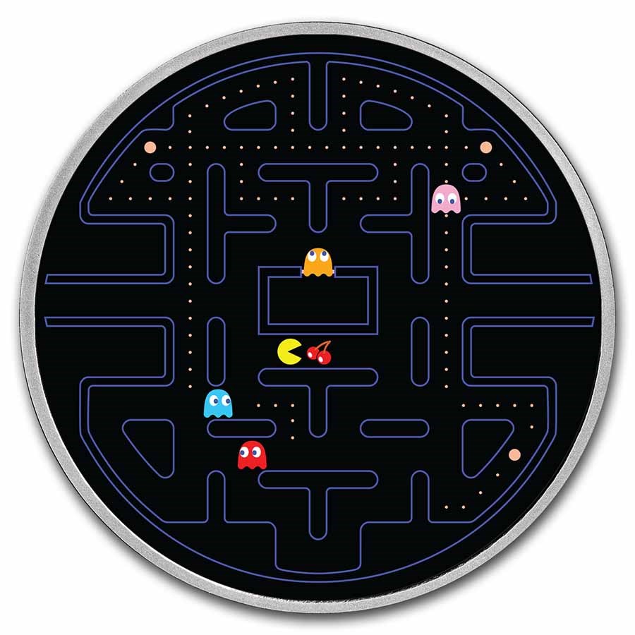 2023 Niue 2 oz Ag $5 PAC-MAN Circular Maze Colorized Proof Coin