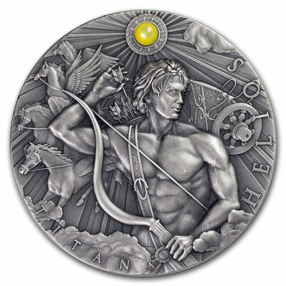 2023 Niue 2 oz Antique Silver Greek Titans; Helios 2023 Niue 2 oz Antique Silver Greek Titans; Helios