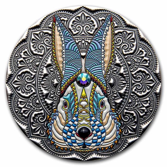 2023 Niue 2 oz Antique Silver Mandala Collection: Rabbit