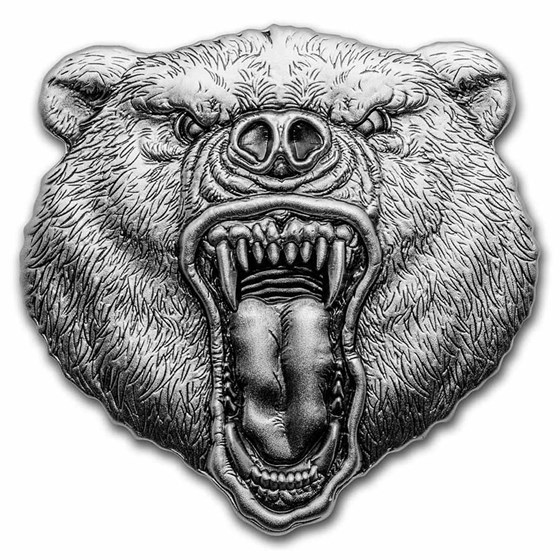 2023 Niue 2 oz Silver $5 Fierce Nature - Grizzly Bear