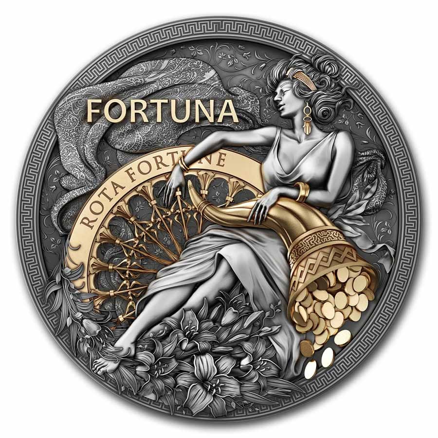 2023 Niue 2 oz Silver Antique Fortuna (Gilded) w/ Box & COA