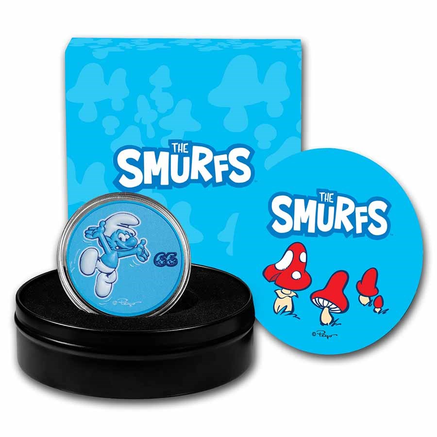 2023 Niue 2 oz Silver Smurfs Blue High Relief 65th Anniv (COA #7)