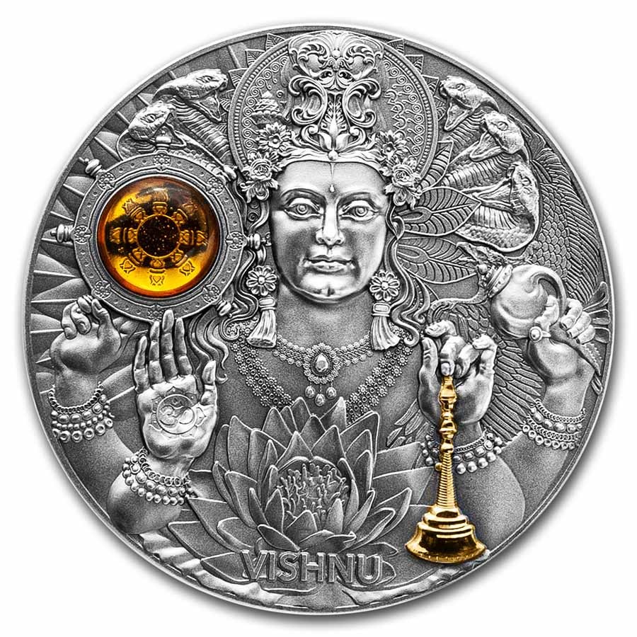 2023 Niue 3 oz Silver Antique Divine Faces of the Sun; Vishnu
