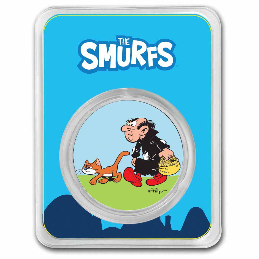 2023 Niue Colorized 1 oz Silver $2 Gargamel and Azrael in TEP