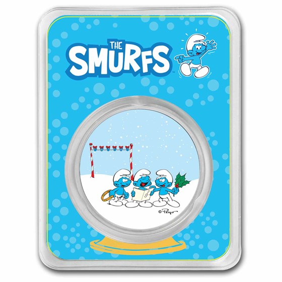 2023 Niue Colorized 1 oz Silver $2 Smurfs Christmas Carol in TEP