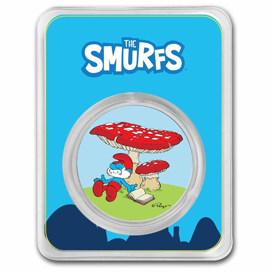 2023 Niue Colorized 1 oz Silver $2 Smurfs Papa Smurf in TEP