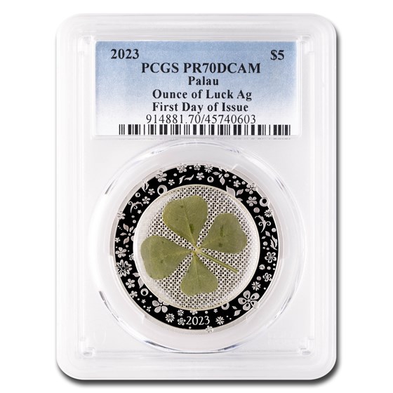 2023 Palau 1 oz Silver $5 Four-Leaf Clover Luck PR-70 PCGS (FDI)