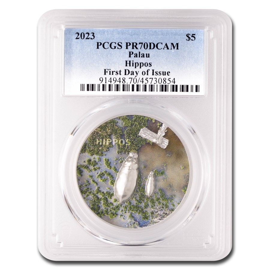2023 Palau 1 oz Silver $5 Split Views: Hippo UHR PR-70 PCGS (FDI)