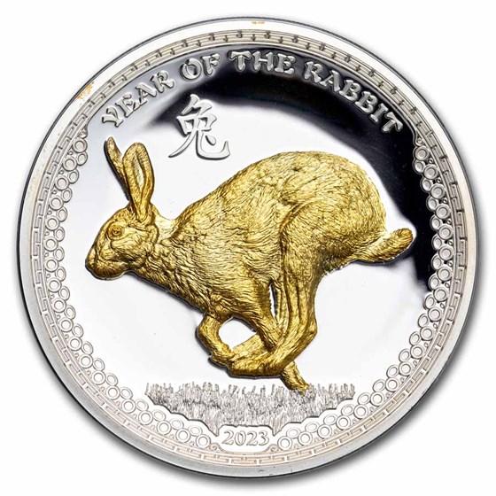 2023 Palau 1 oz Silver $5 Year of the Rabbit Proof (Gilded Gold) 2023 Palau 1 oz Silver $5 Year of the Rabbit Proof (Gilded Gold)