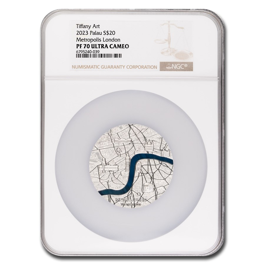 2023 Palau 3 oz AG Tiffany Art Metropolis: London PF-70 UCAM NGC
