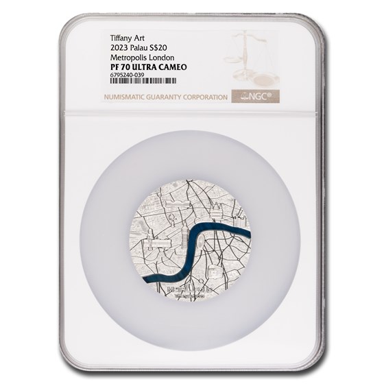 2023 Palau 3 oz AG Tiffany Art Metropolis: London PF-70 UCAM NGC 2023 Palau 3 oz AG Tiffany Art Metropolis: London PF-70 UCAM NGC