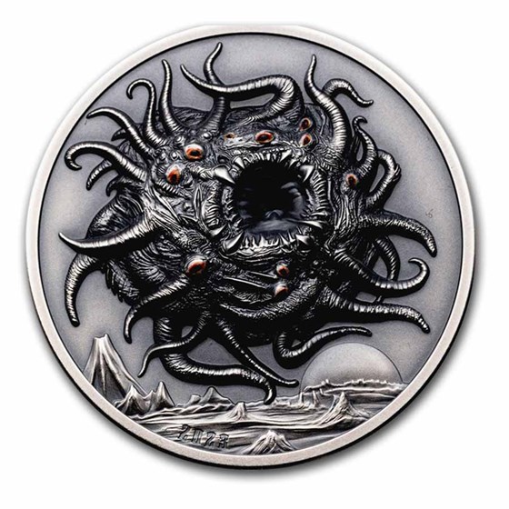 2023 Palau 3 oz Silver Antique Howard Phillips Lovecraft Azathoth 2023 Palau 3 oz Silver Antique Howard Phillips Lovecraft Azathoth