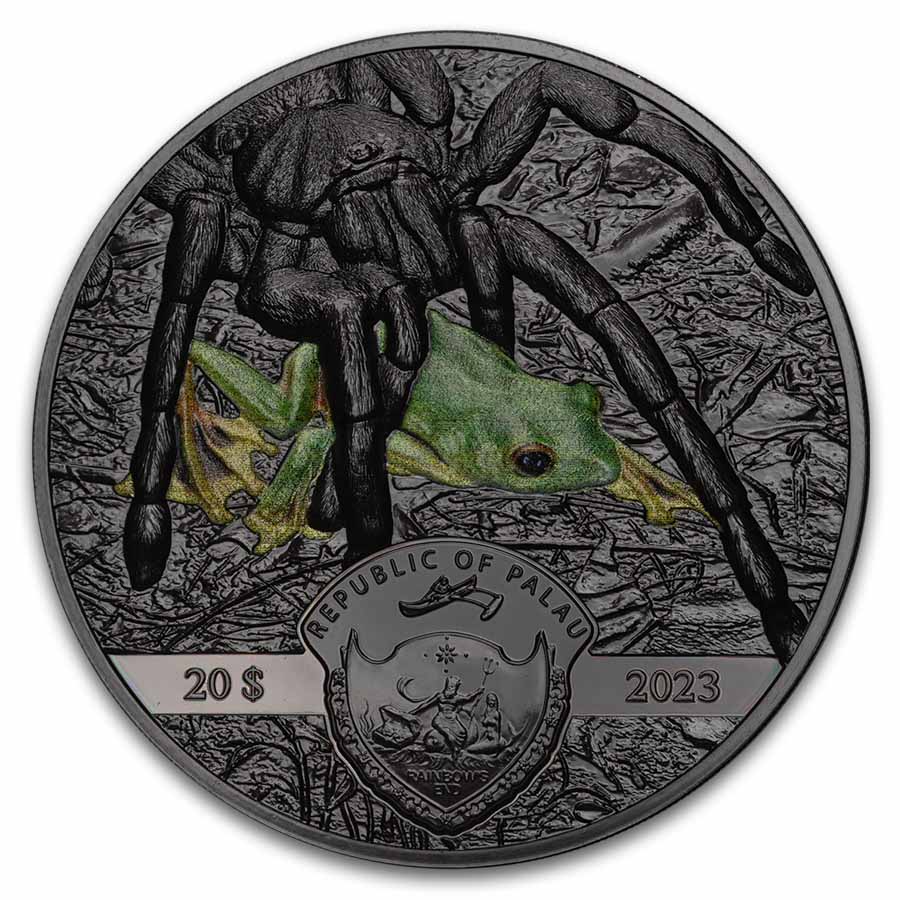 2023 Palau 3 oz Silver Dark Natura: Thai Black Tarantula (Coin)