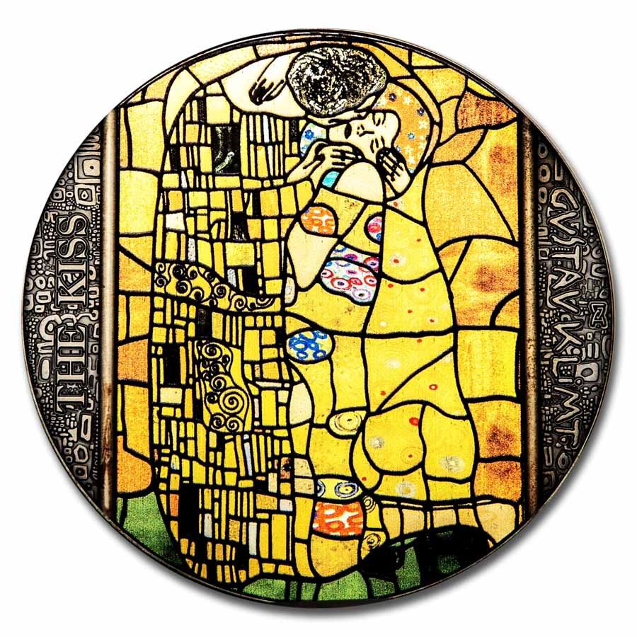2023 Rep. of Ghana 2 oz Silver Gustav Klimt - The Kiss (Dmg Box)