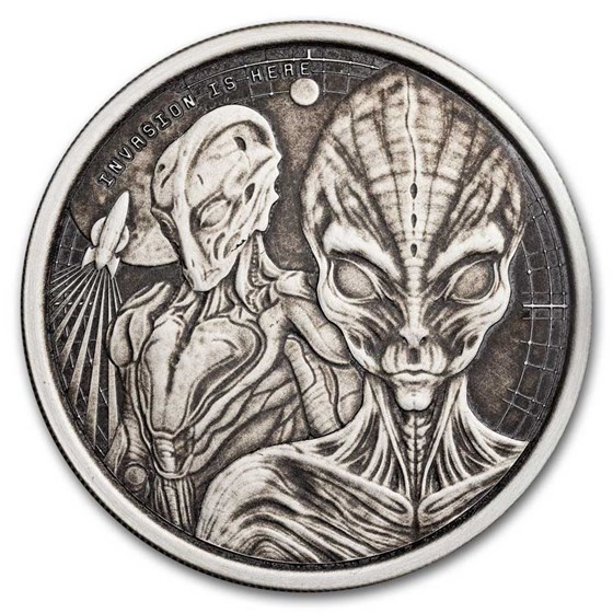 2023 Republic of Ghana 1 oz Silver 20 Cedis Space Alien Antique 2023 Republic of Ghana 1 oz Silver 20 Cedis Space Alien Antique