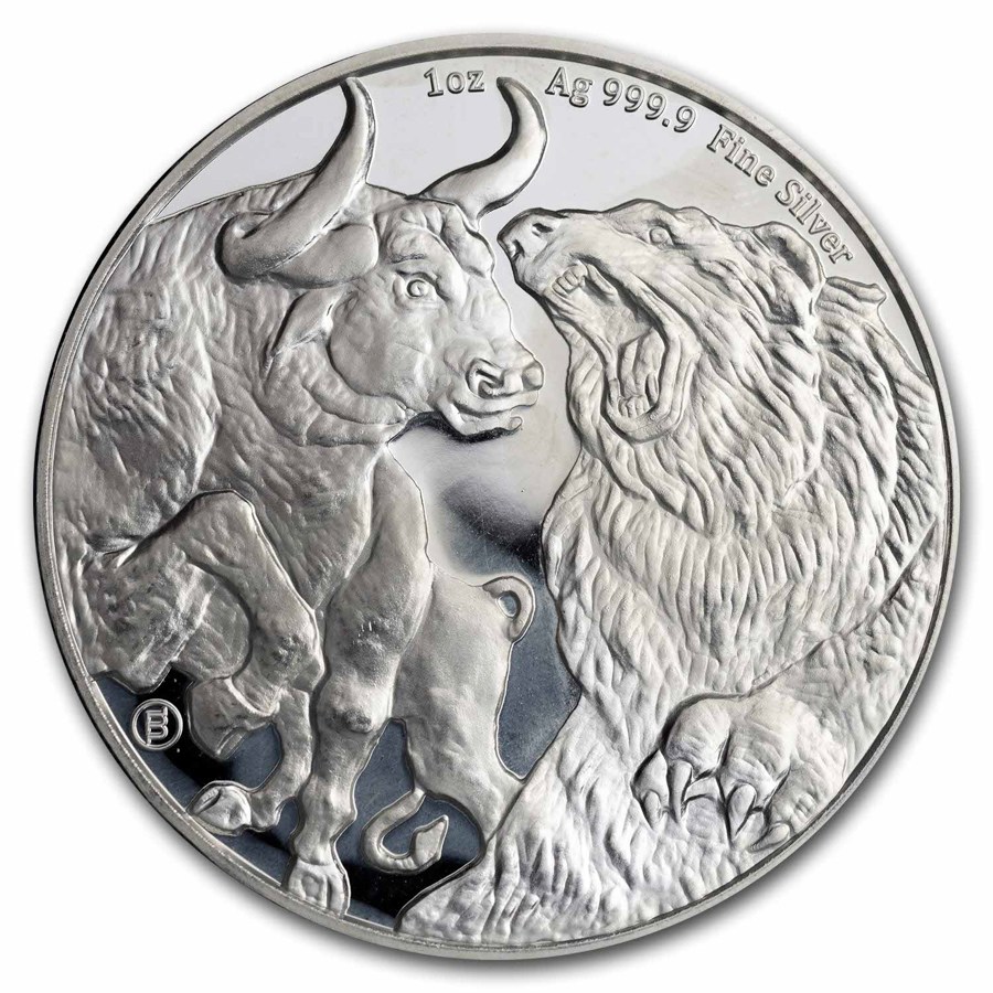 2023 Republic of Tchad 1 oz Silver Bull & Bear (Abrasions)