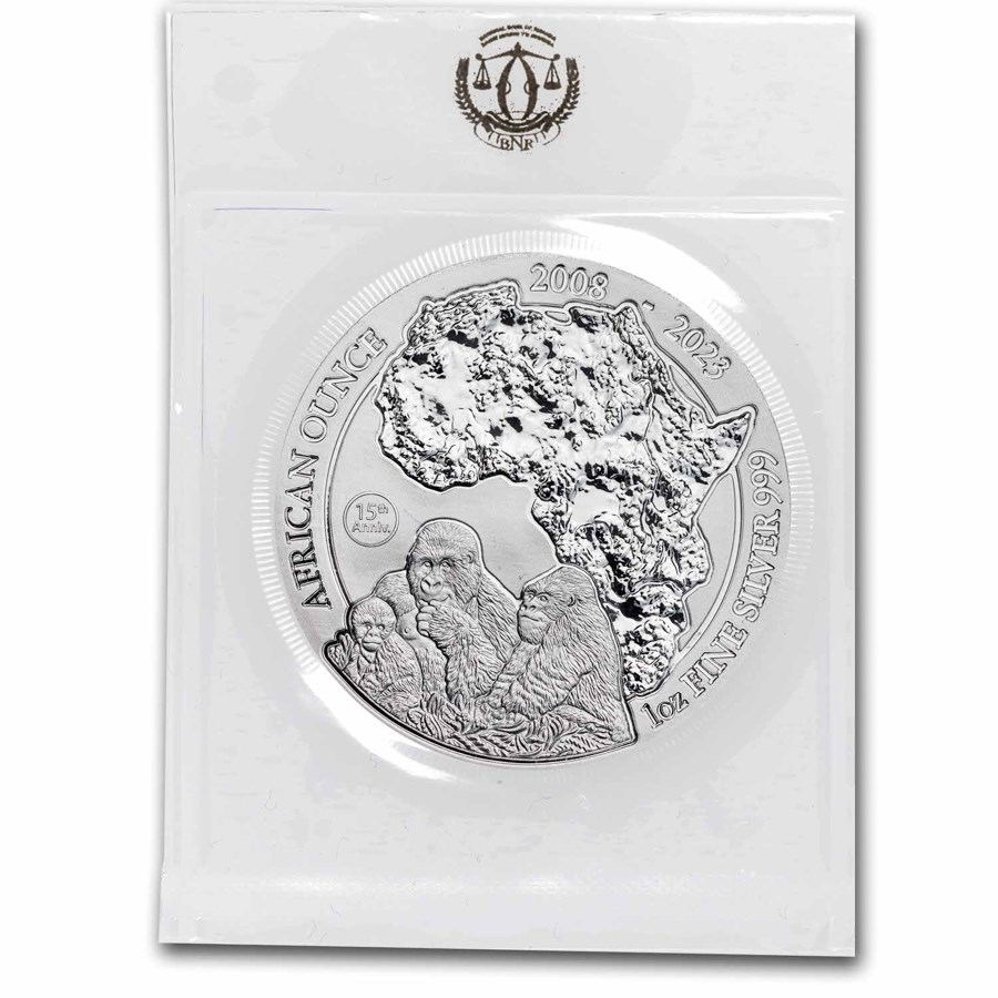 2023 Rwanda 1 oz Silver 15th Anniversary African Ounce Gorilla
