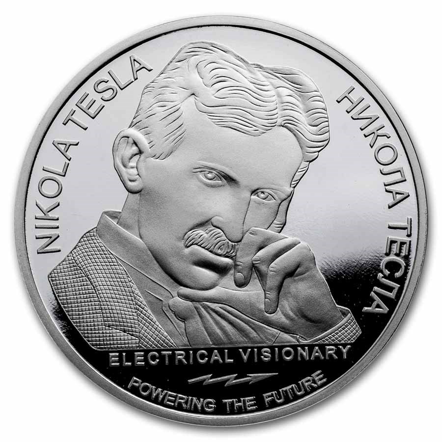 2023 Serbia 1 oz Proof Ag 100 Dinar Tesla: Anti-Gravity (Scruffy)