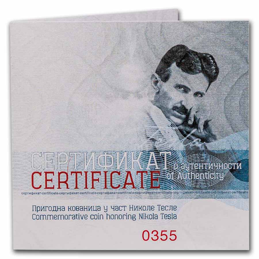 2023 Serbia 1 oz Proof Ag 100 Dinar Tesla: Secret of the Universe