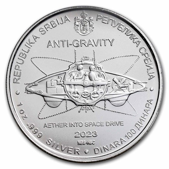 2023 Serbia 1 oz Silver 100 Dinar Tesla: Anti-Gravity