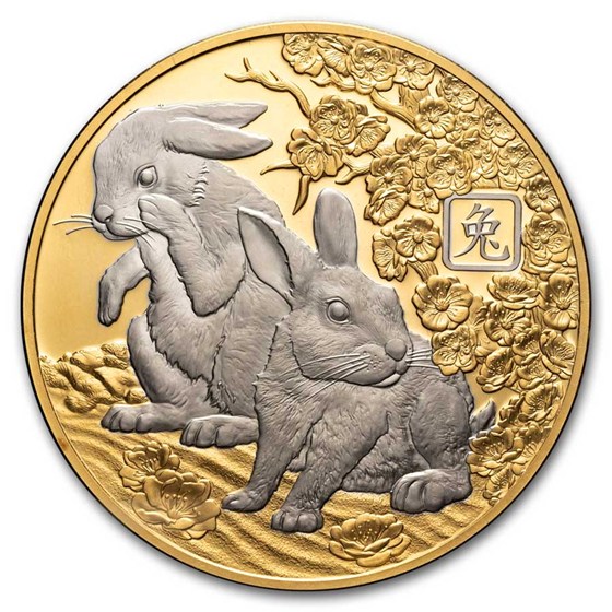 2023 Solomon Isl. 1 oz Gold Platinum Gilded Lunar Rabbit (No Box)
