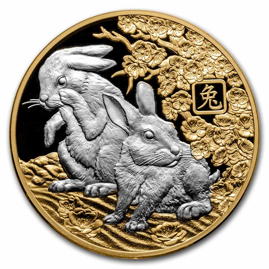 2023 Solomon Islands 1 oz Gold Platinum Gilded Lunar Rabbit Proof
