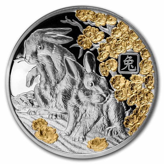 2023 Solomon Islands 1 oz Silver Rose Gilded Lunar Rabbit Proof 2023 Solomon Islands 1 oz Silver Rose Gilded Lunar Rabbit Proof