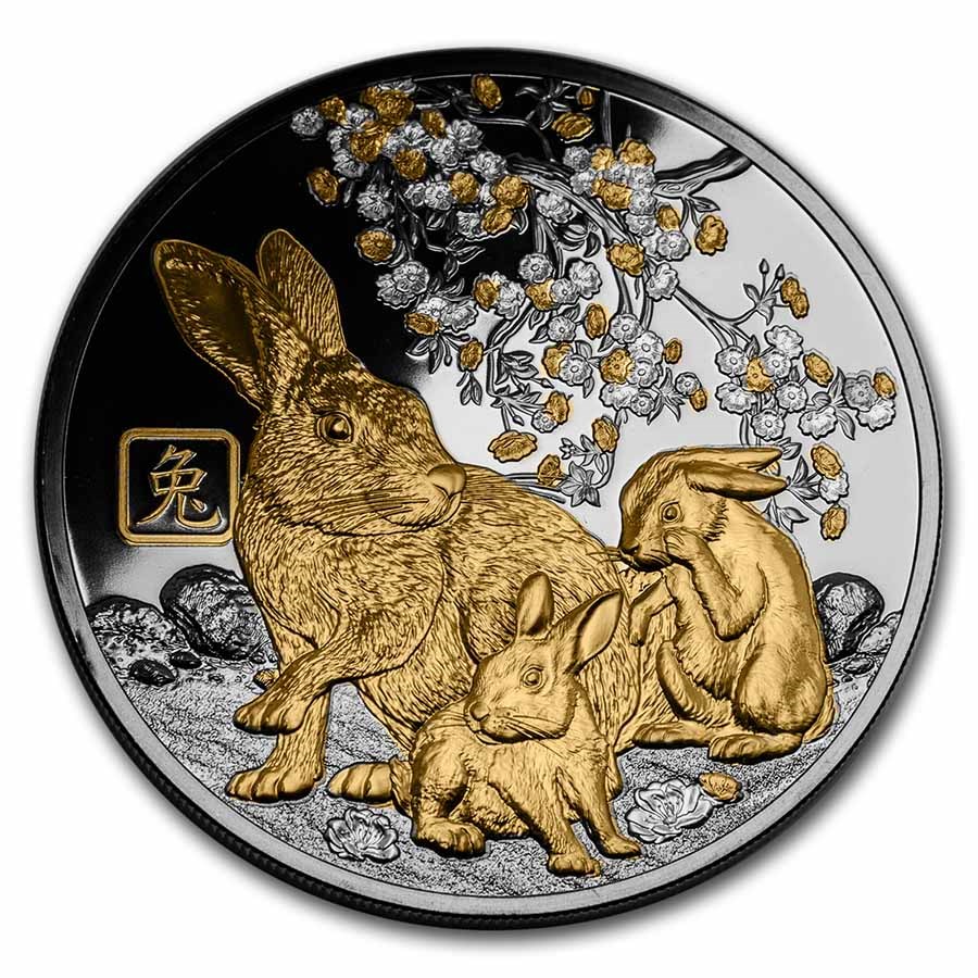 2023 Solomon Islands 5 oz Silver Lunar Rabbit Black Proof
