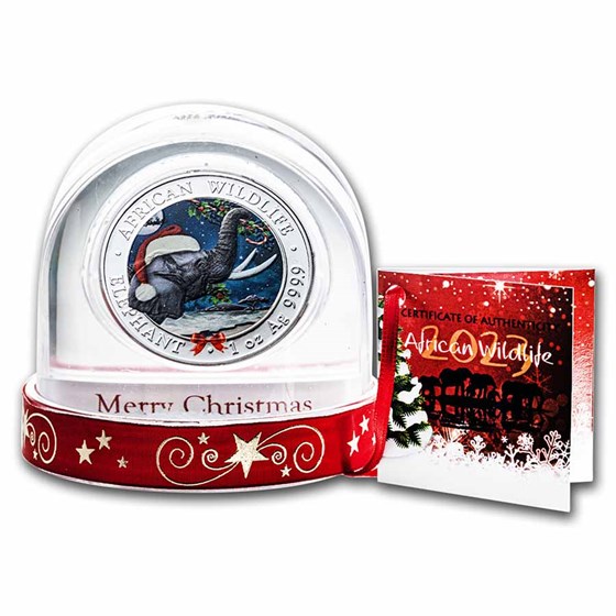 2023 Somalia 1 oz Silver Elephant Christmas Issue in Snow Globe 2023 Somalia 1 oz Silver Elephant Christmas Issue in Snow Globe