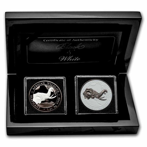 2023 Somalia 2-Coin 1 oz Silver Elephant Black & White Set 2023 Somalia 2-Coin 1 oz Silver Elephant Black & White Set