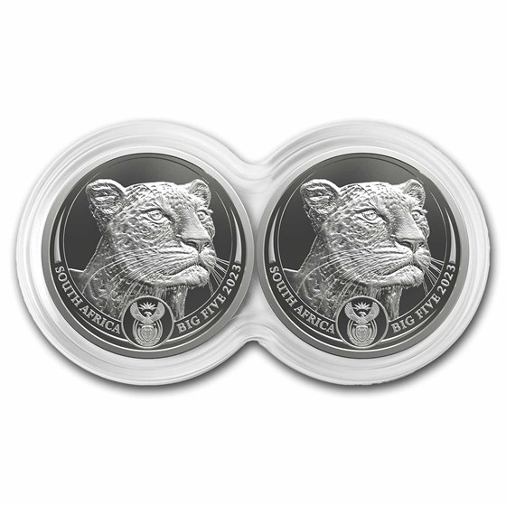 2023 South Africa 2-Coin Silver Big Five Leopard Proof Set 2023 South Africa 2-Coin Silver Big Five Leopard Proof Set