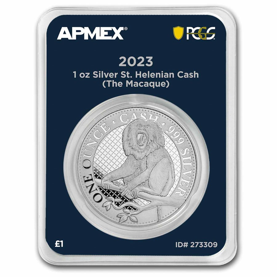 2023 St Helena 1 oz Ag £1 Cash: Macaque (MD® Premier + PCGS FS)
