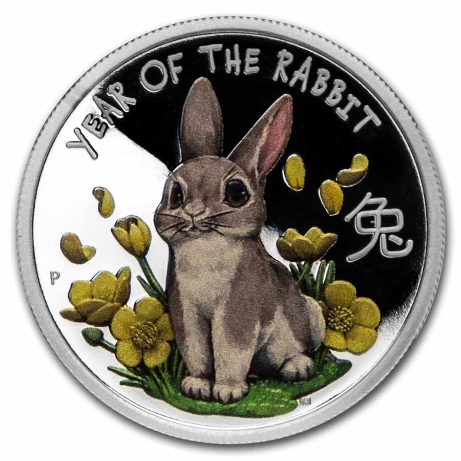 2023 Tuvalu 1/2 oz Silver Lunar Baby Rabbit Proof (Colorized)