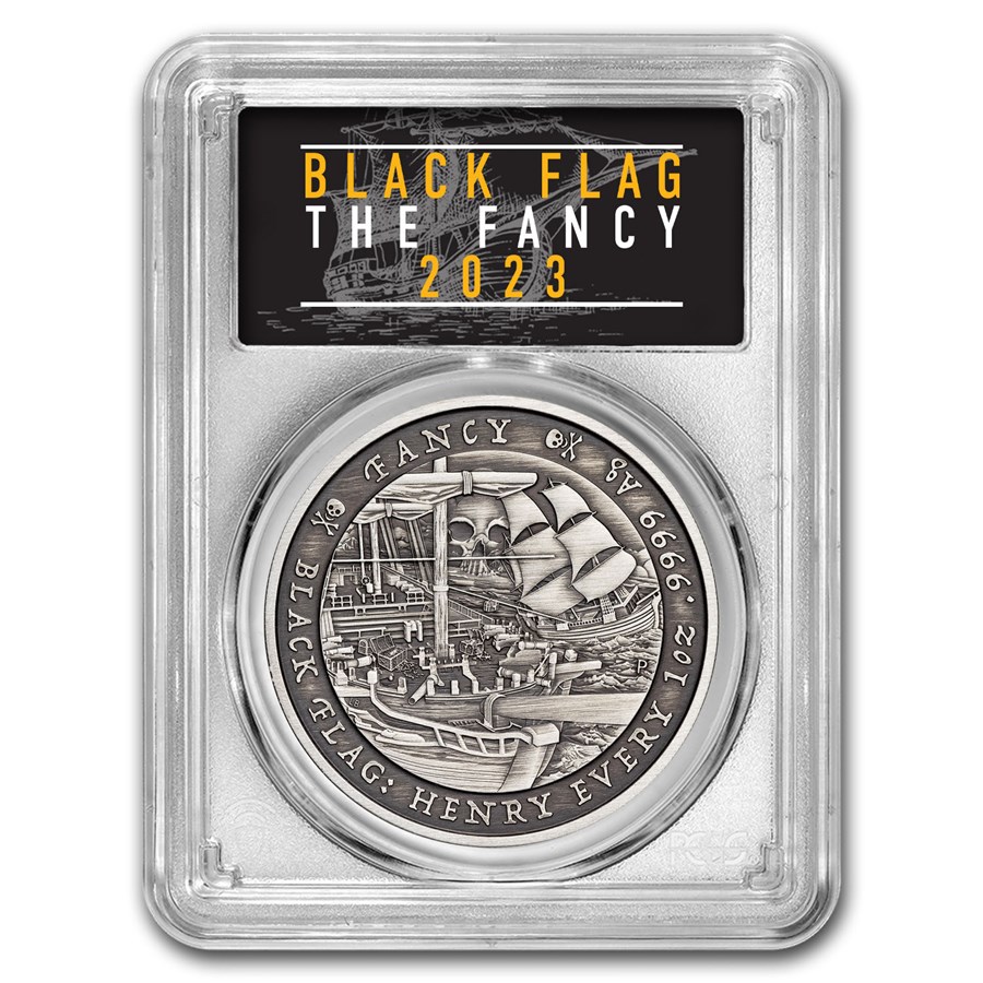 2023 Tuvalu 1 oz Silver Black Flag Antiqued Fancy MS-70 PCGS