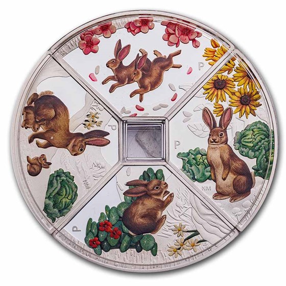 2023 Tuvalu 4 oz Silver Year of the Rabbit Quadrant Colorized PF