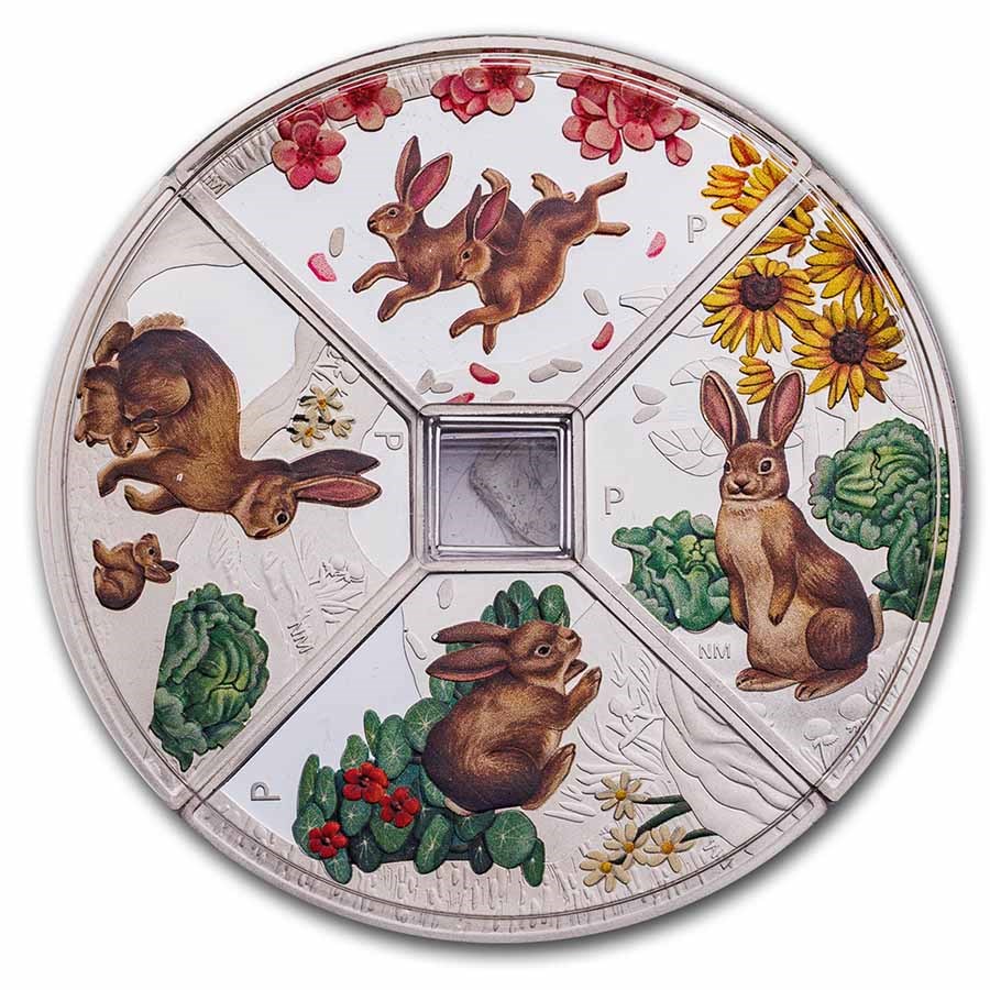 2023 Tuvalu 4 oz Silver Year of the Rabbit Quadrant Colorized PF