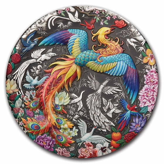 2023 Tuvalu 5 oz Silver Colorized Phoenix & Birds (Antiqued) 2023 Tuvalu 5 oz Silver Colorized Phoenix & Birds (Antiqued)