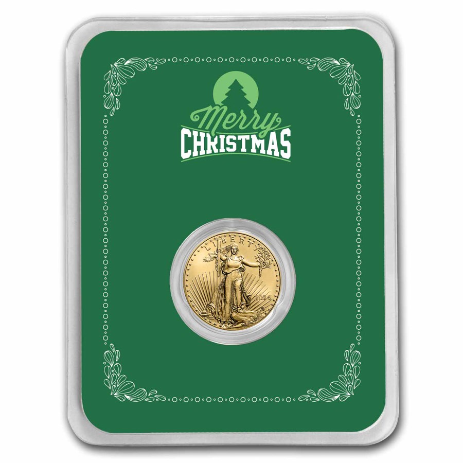 2024 1/10 oz American Gold Eagle - w/Green Merry Christmas Card