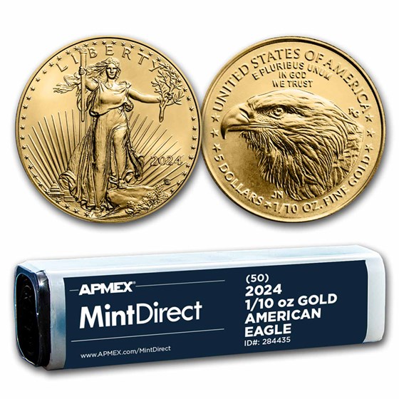 2024 1/10 oz American Gold Eagles (50-Coin MintDirect® Tube) 2024 1/10 oz American Gold Eagles (50-Coin MintDirect® Tube)