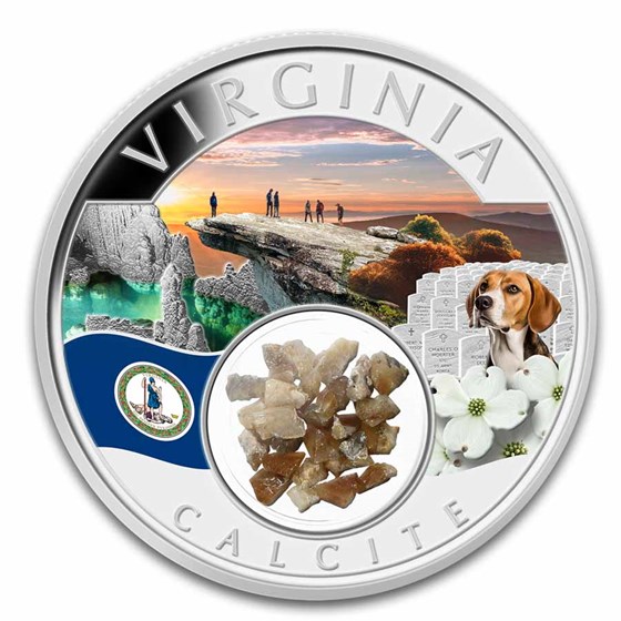 2024 1 oz Ag Treasures of the U.S. Virginia Calcite (Colorized) 2024 1 oz Ag Treasures of the U.S. Virginia Calcite (Colorized)