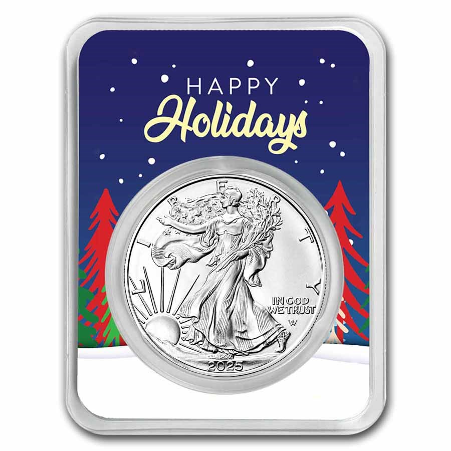 2024 1 oz American Silver Eagle - w/Happy Holidays Trees Card