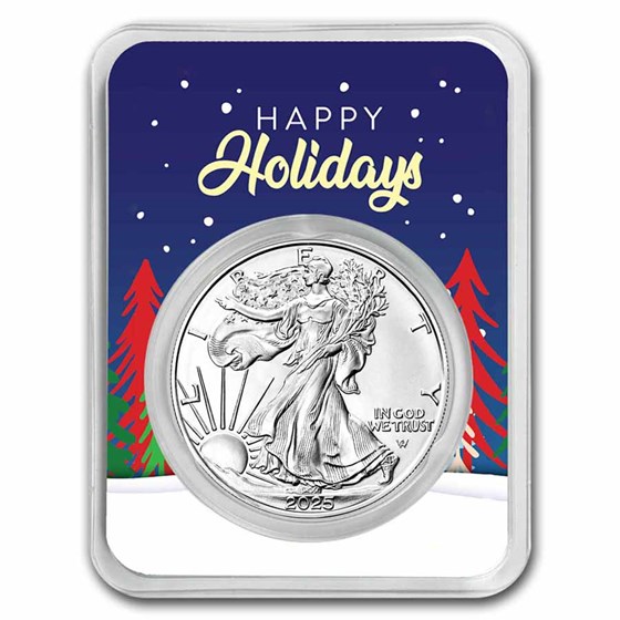 2024 1 oz American Silver Eagle - w/Happy Holidays Trees Card 2024 1 oz American Silver Eagle - w/Happy Holidays Trees Card