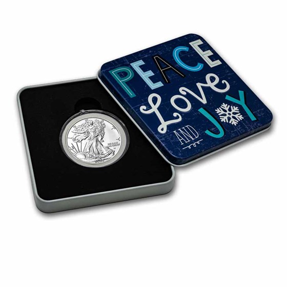 2024 1 oz American Silver Eagle - w/Holiday Tin, Peace Love & Joy 2024 1 oz American Silver Eagle - w/Holiday Tin, Peace Love & Joy