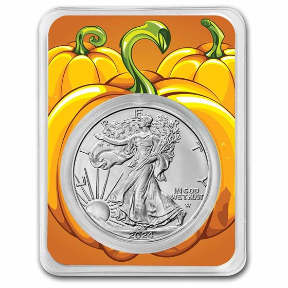2024 1 oz American Silver Eagle (w/Pumpkin Patch Card, In TEP) 2024 1 oz American Silver Eagle (w/Pumpkin Patch Card, In TEP)