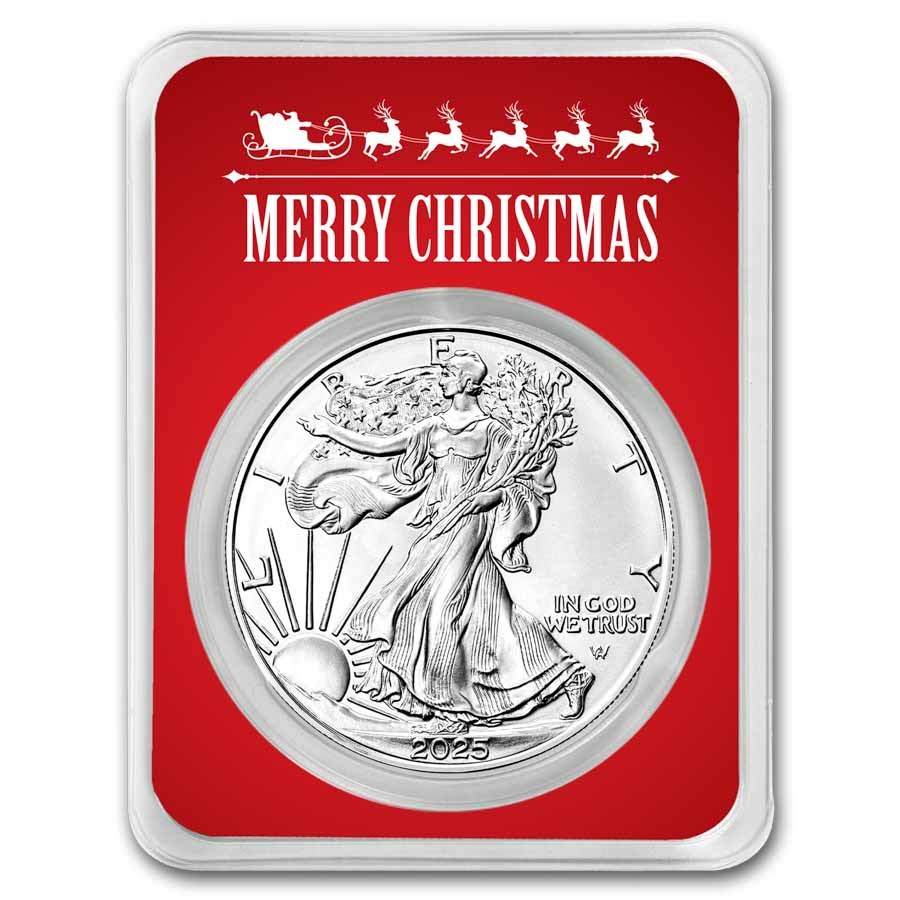 2024 1 oz American Silver Eagle - w/Red Merry Christmas Card