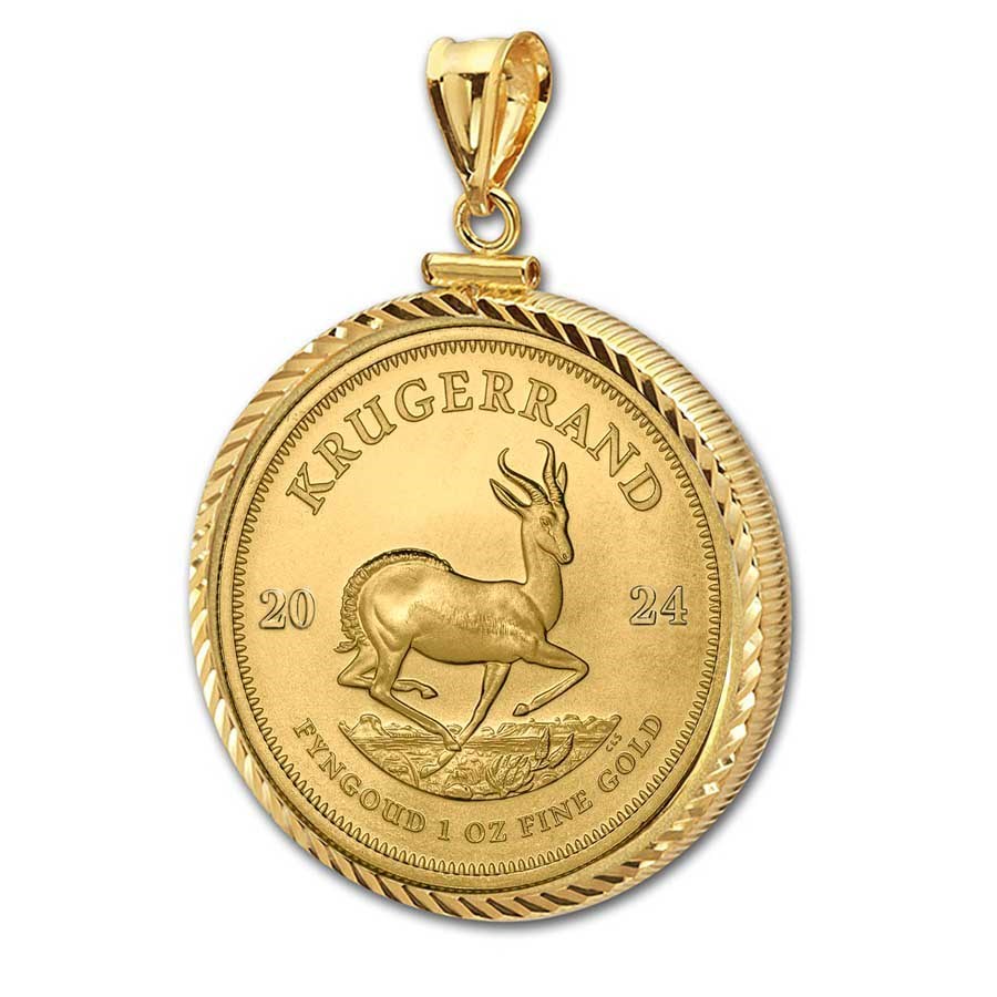 2024 1 oz Gold Krugerrand Pendant (Diamond-Screw Top Bezel)