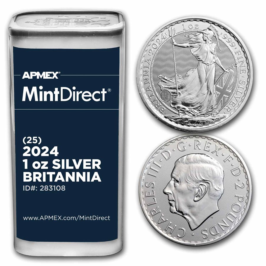 2024 1 oz Silver Britannia 25-Coin MintDirect® Tube (King)