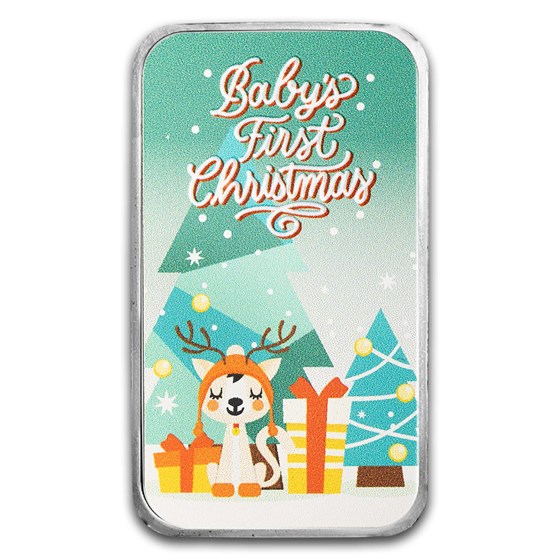 2024 1 oz Silver Colorized Bar - Baby's First Christmas 2024 1 oz Silver Colorized Bar - Baby's First Christmas